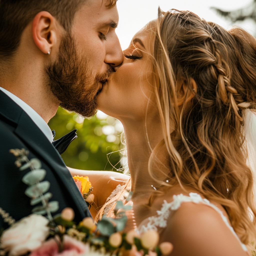 A bride and groom kissing | Source: Midjourney