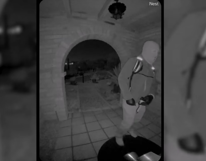 A masked individual on Nancy Guthrie's front porch, from a video dated February 10, 2026 | Source: YouTube/USA Today