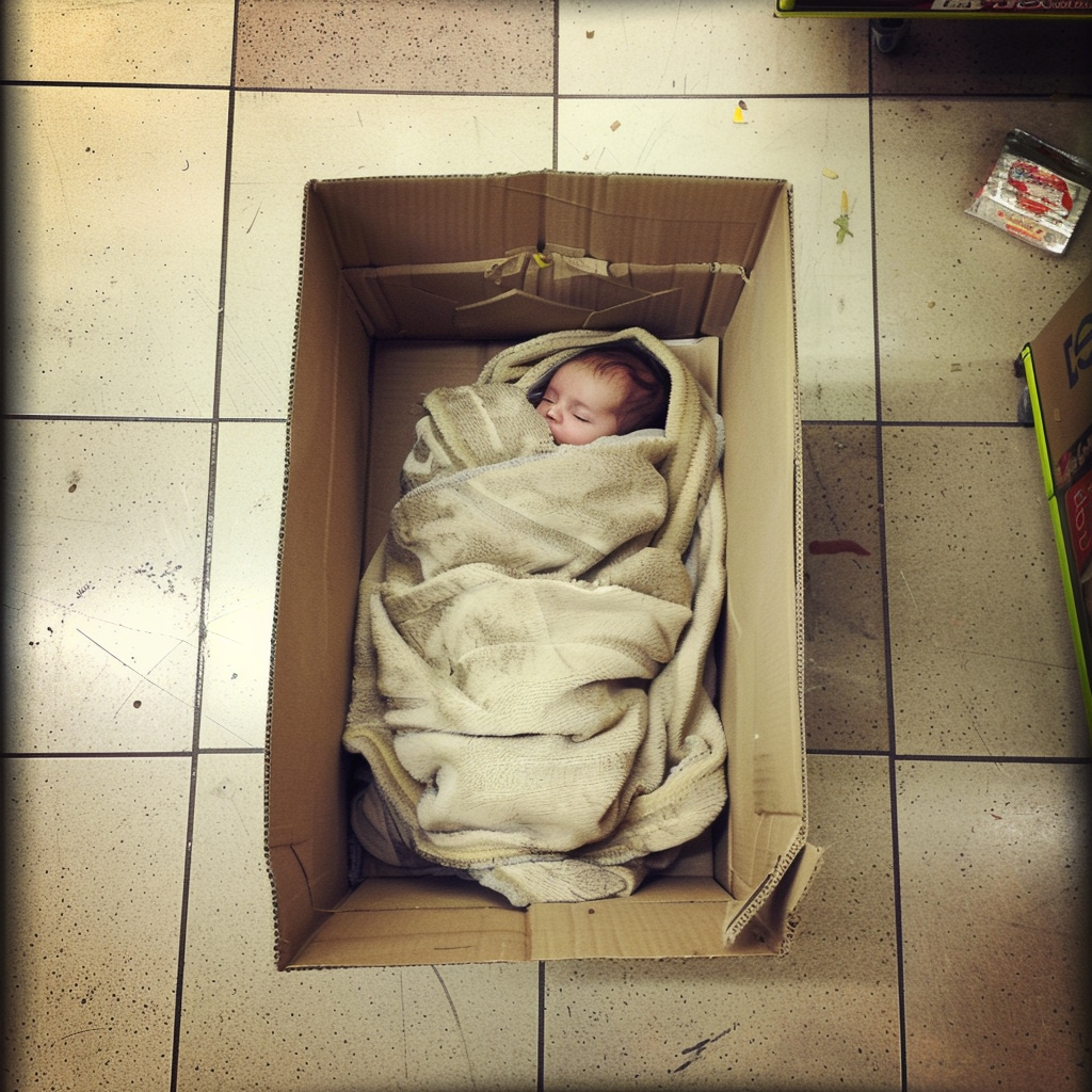 A baby in a cardboard box | Source: Midjourney