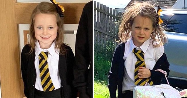 A little girl's before and after photos during the first day of school. | Source: facebook.com/InspirationalQuotesHub