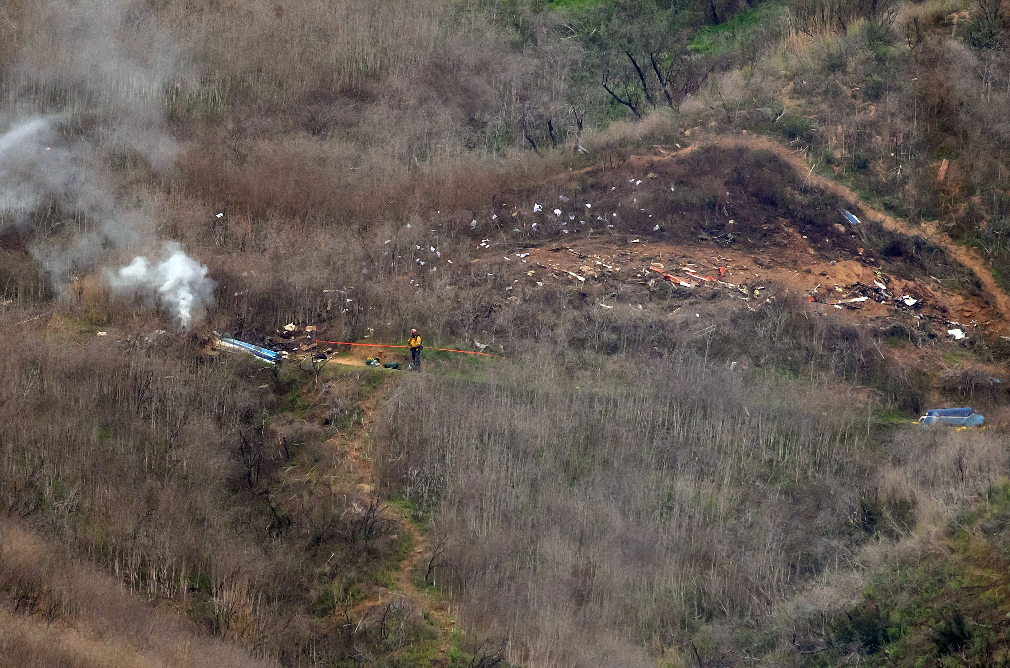 The site of the helicopter crash photographed on January 26, 2020, in Calabasas, California. | Source: Getty Images