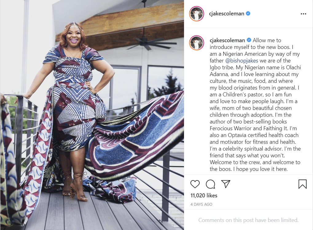 Cora Coleman stuns in her beautiful African inspired dress. | Photo: Instagram/Cjakescoleman