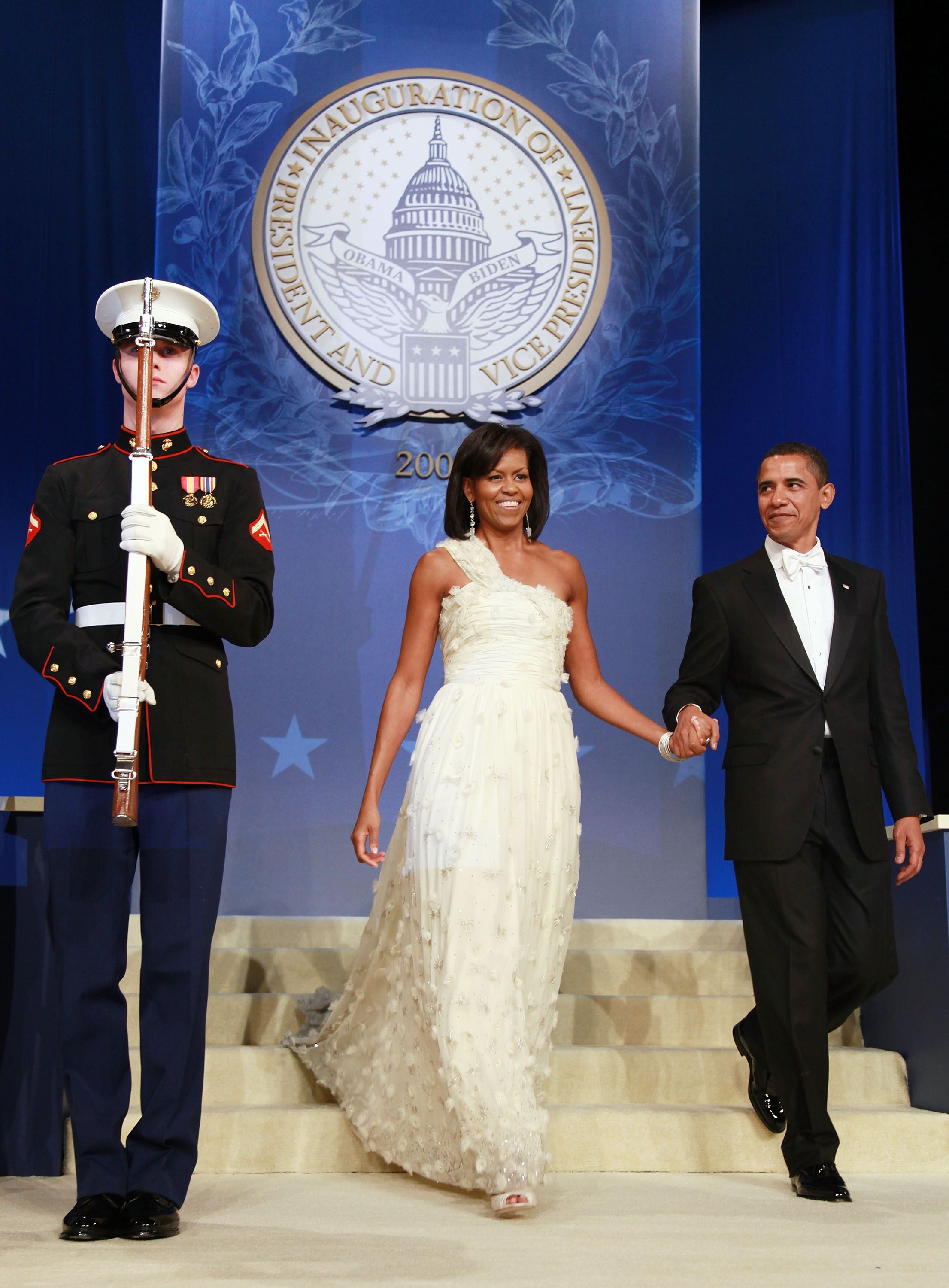 Michelle and Barack Obama at the Inaugural Ball/ Getty Images