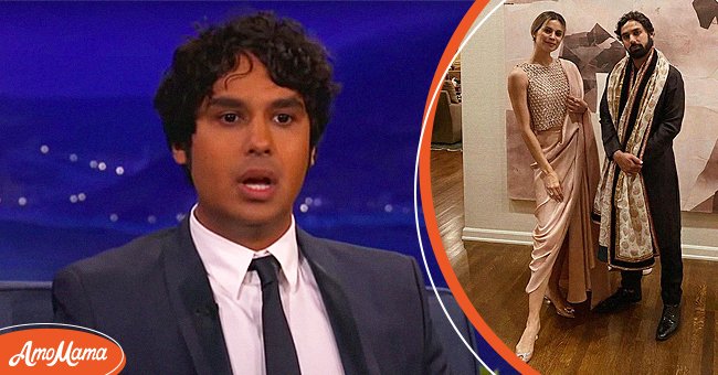 Kunal Nayyar pictured during an Interview on "Conan" [Left] Neha Kapur and Nayyar pictured on a photo for Instagram, 2021. | Photo: YouTube/Team Coco & Instagram/nehakapur