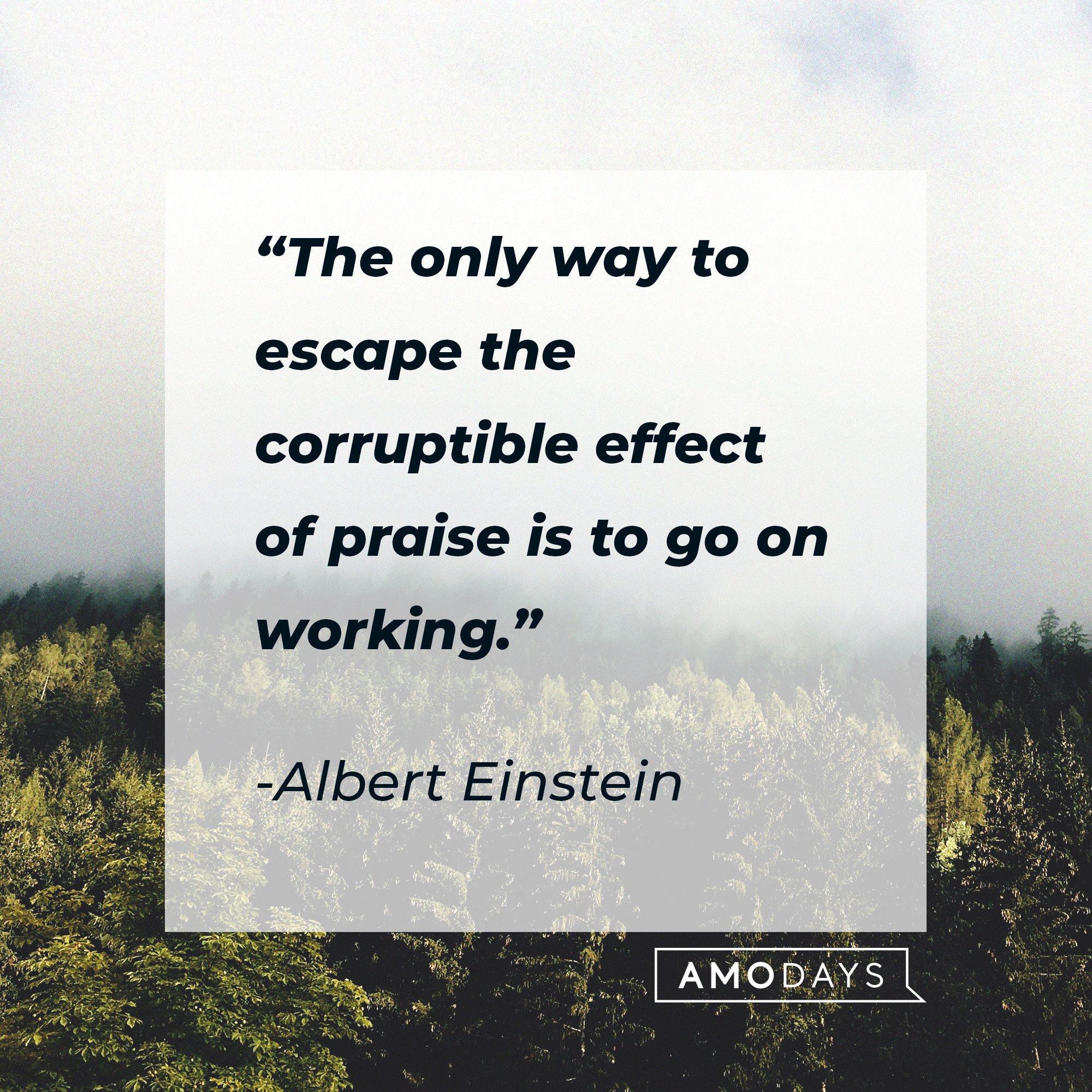  Albert Einstein's quote: “The only way to escape the corruptible effect of praise is to go on working.” | Image: AmoDays