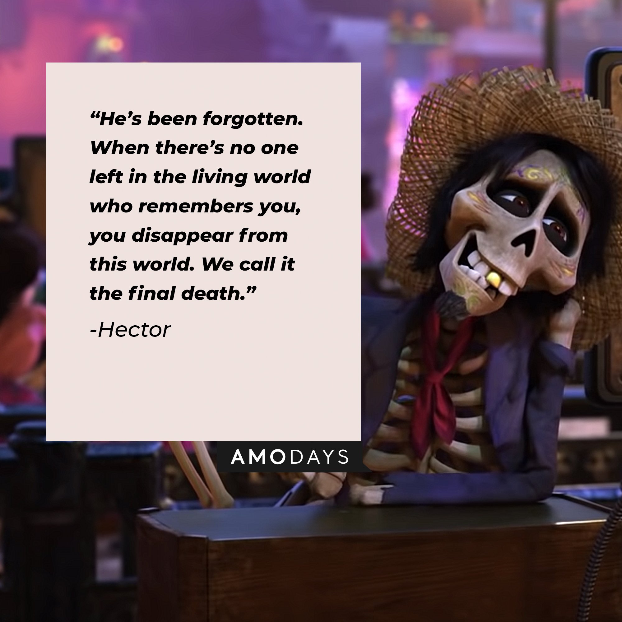  Hector's quote: “He’s been forgotten. When there’s no one left in the living world who remembers you, you disappear from this world. We call it the final death.” | Image: AmoDays