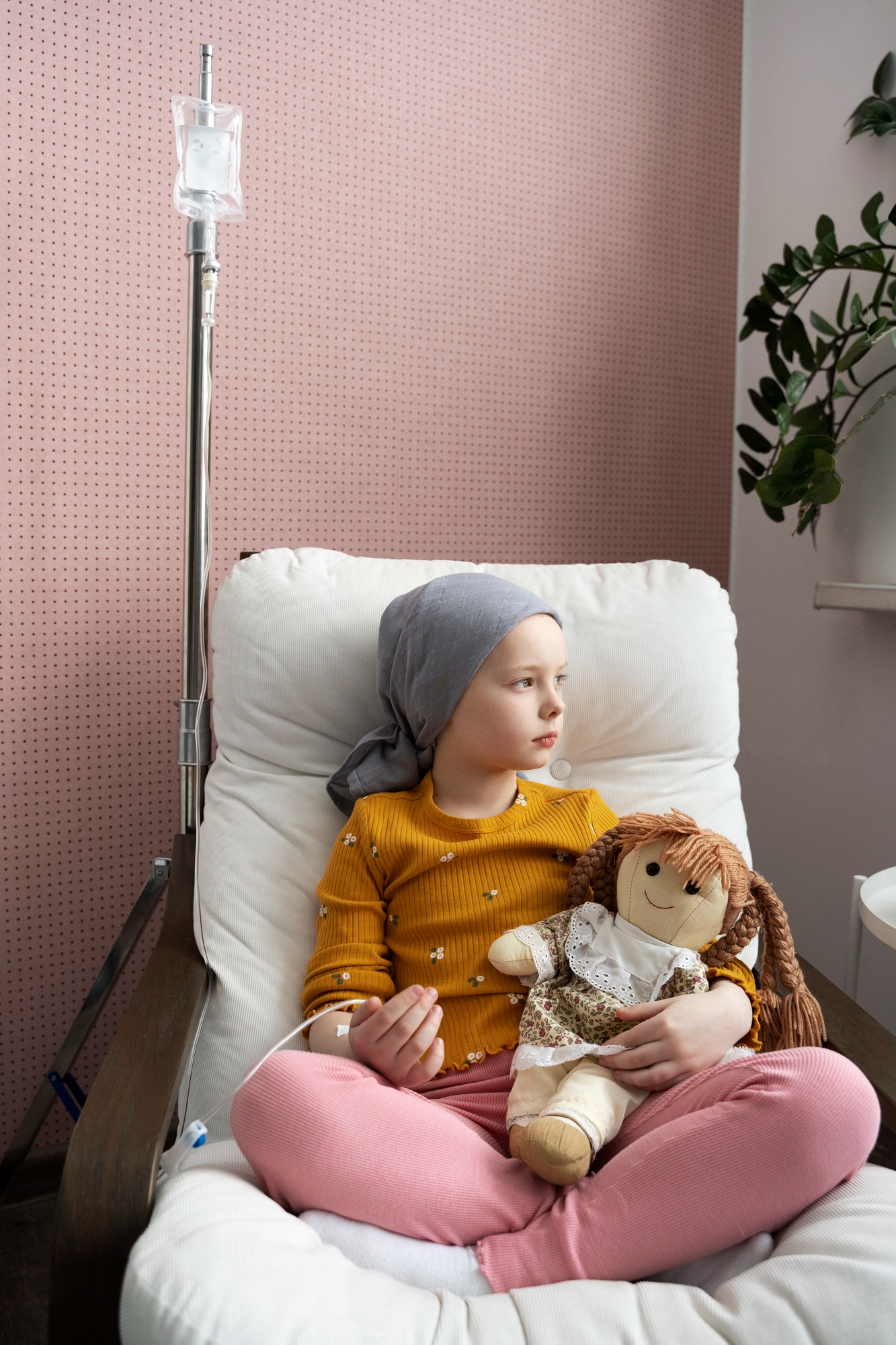 A little girl suffering from cancer holding a doll while undergoing treatment | Source: Freepik