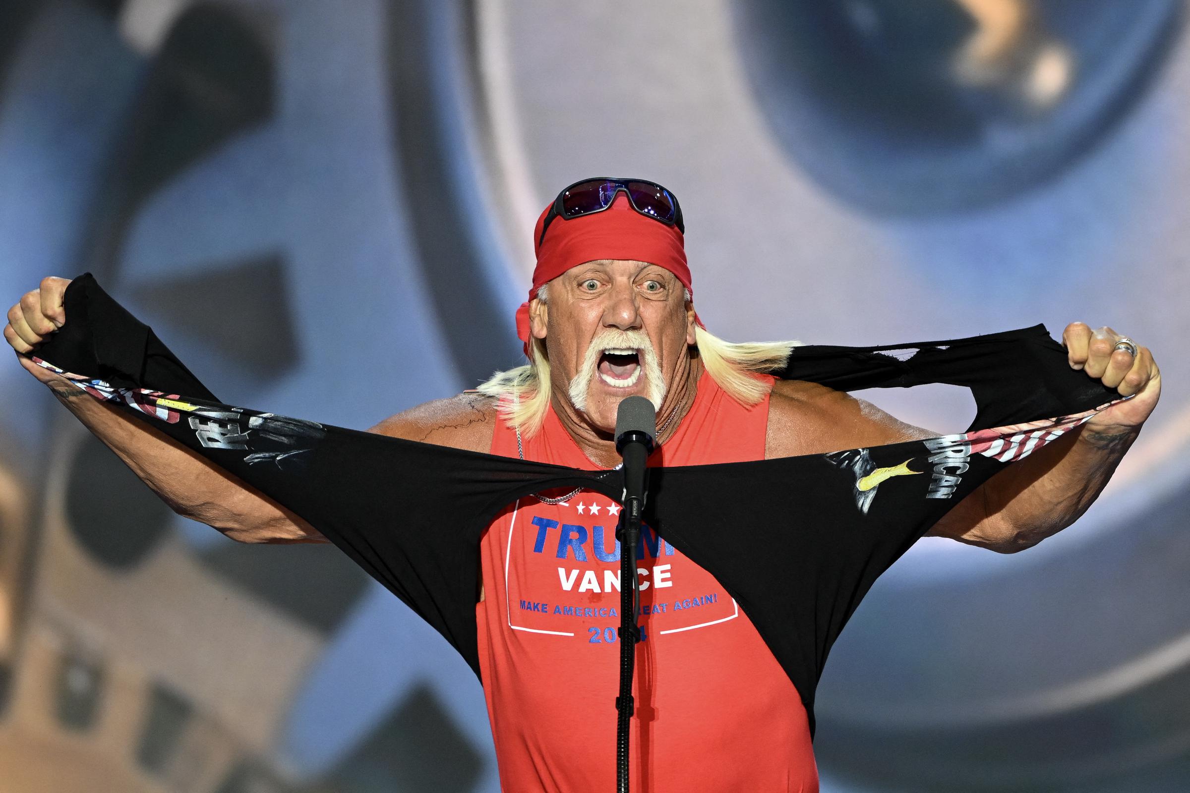 Hulk Hogan on the fourth day of the Republican National Convention at the Fiserv Forum on July 18, 2024, in Milwaukee, Wisconsin. | Source: Getty Images