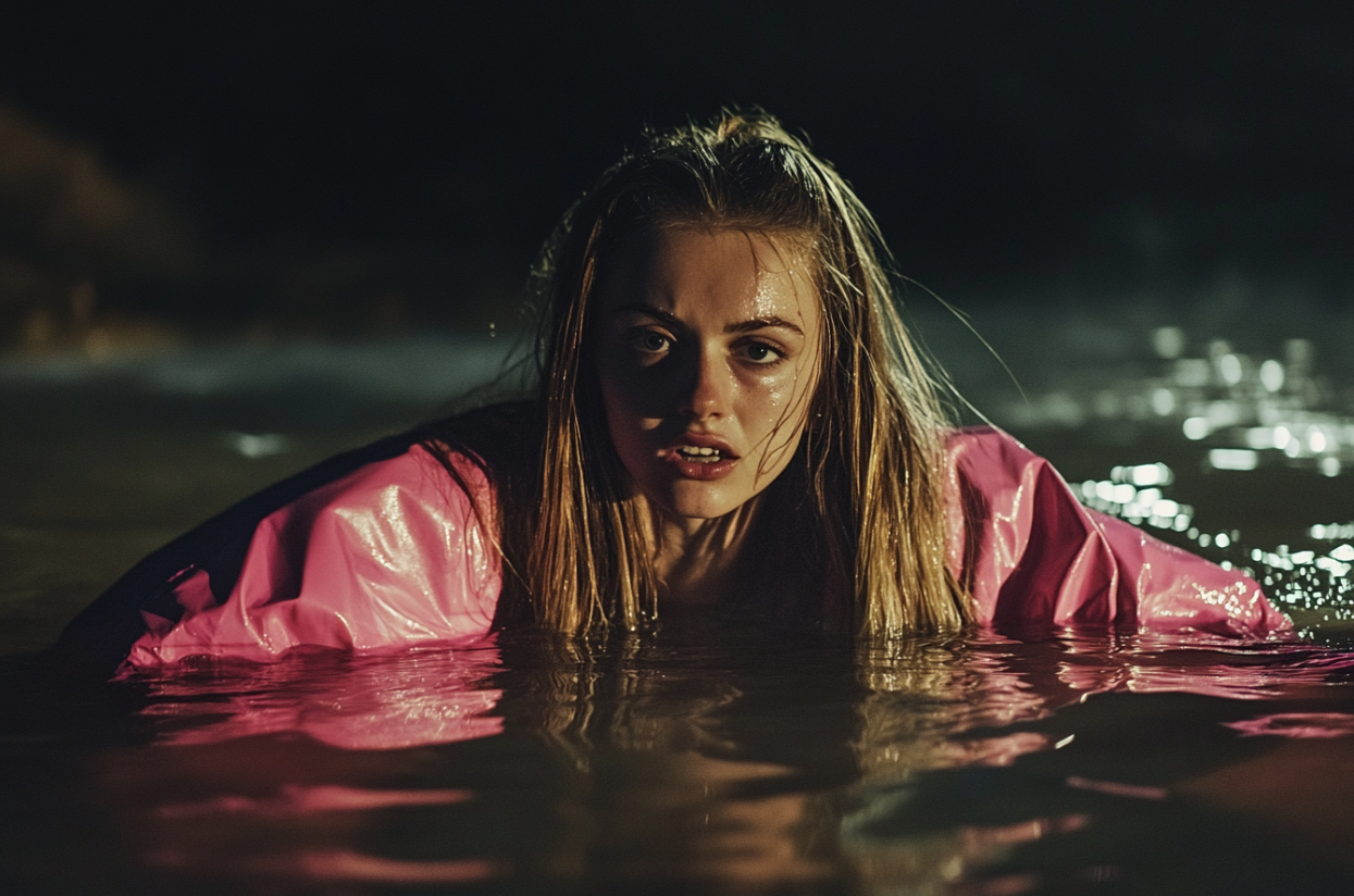 An incredulous woman in a lake | Source: Midjourney