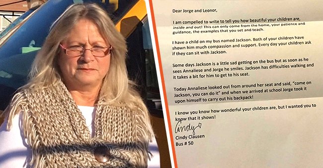Cindy Clausen [izquierda]; La carta escrita por la conductora de autobús [derecha]. | Foto: Youtube.com/Chasing News - Facebook.com/lovewhatreallymatters