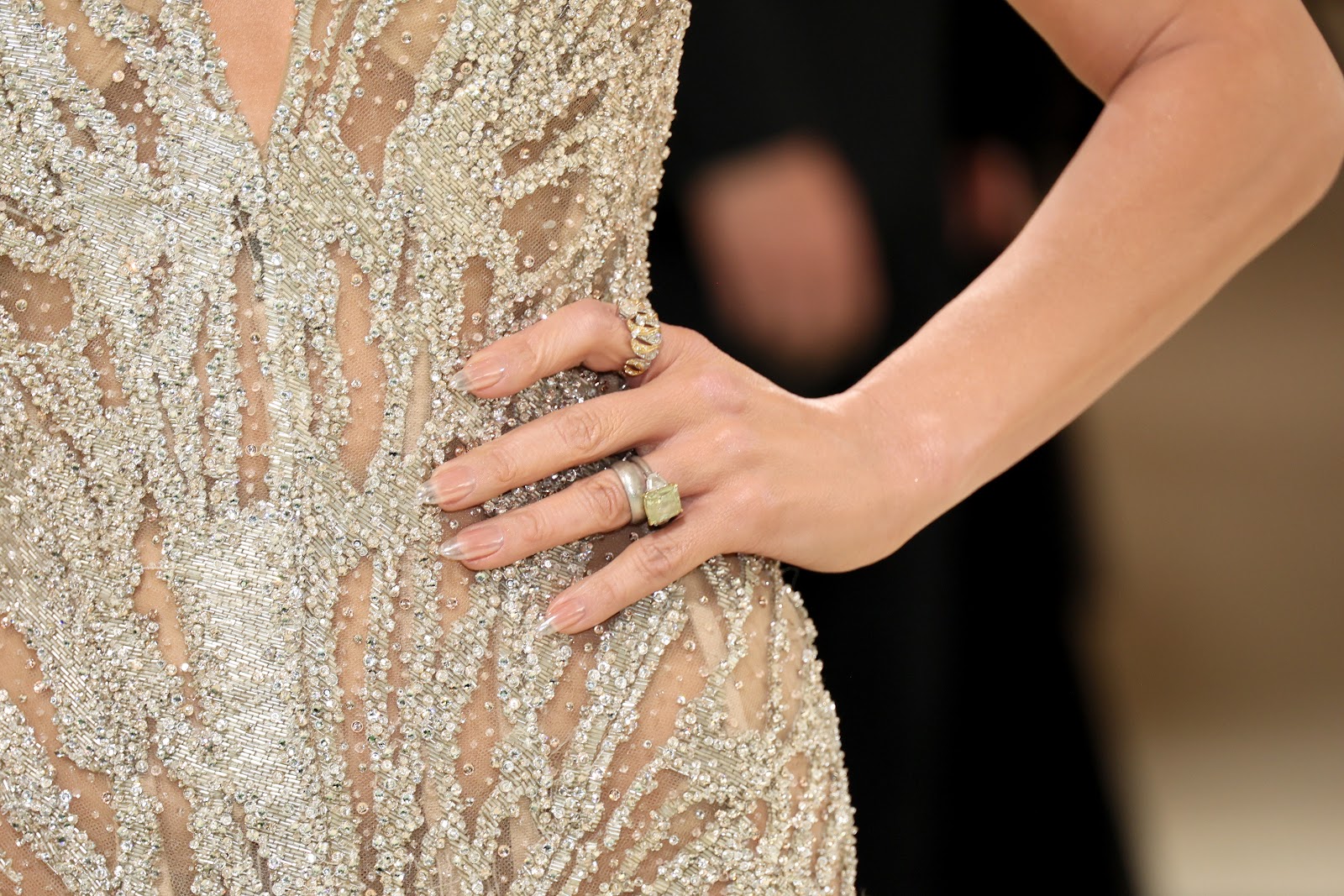 Jennifer Lopez shows off her engagement ring while attending The Met Gala Celebrating "Sleeping Beauties: Reawakening Fashion" in New York City, on May 6, 2024  | Source: Getty Images