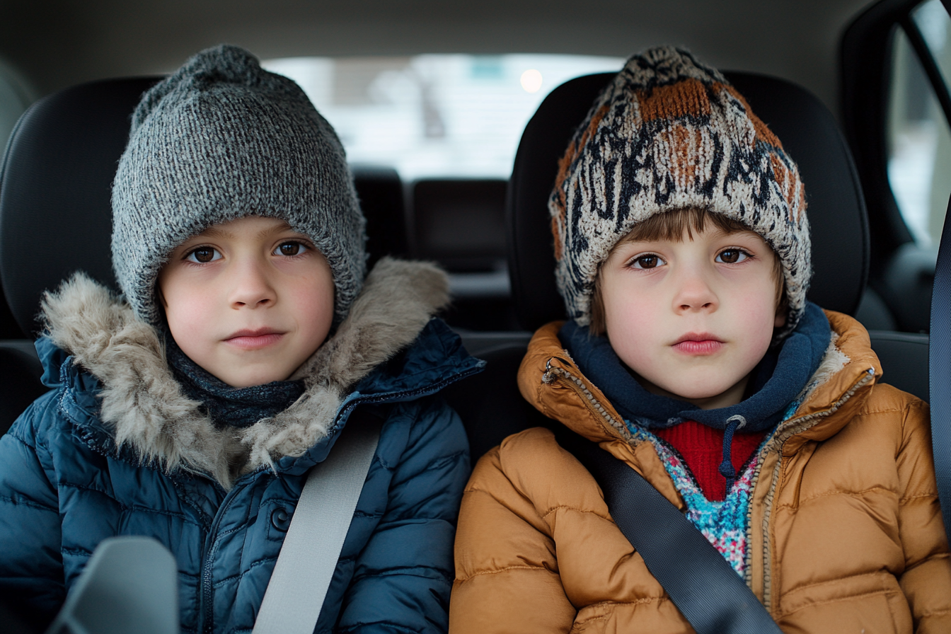 Two warmly-dressed boys in a car | Source: Midjourney