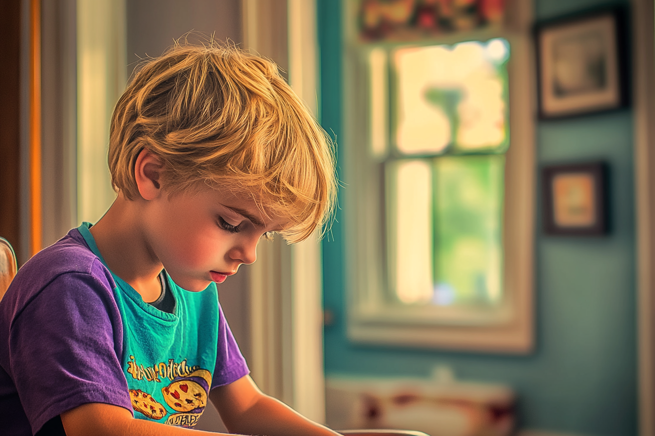 A boy looking down | Source: Midjourney