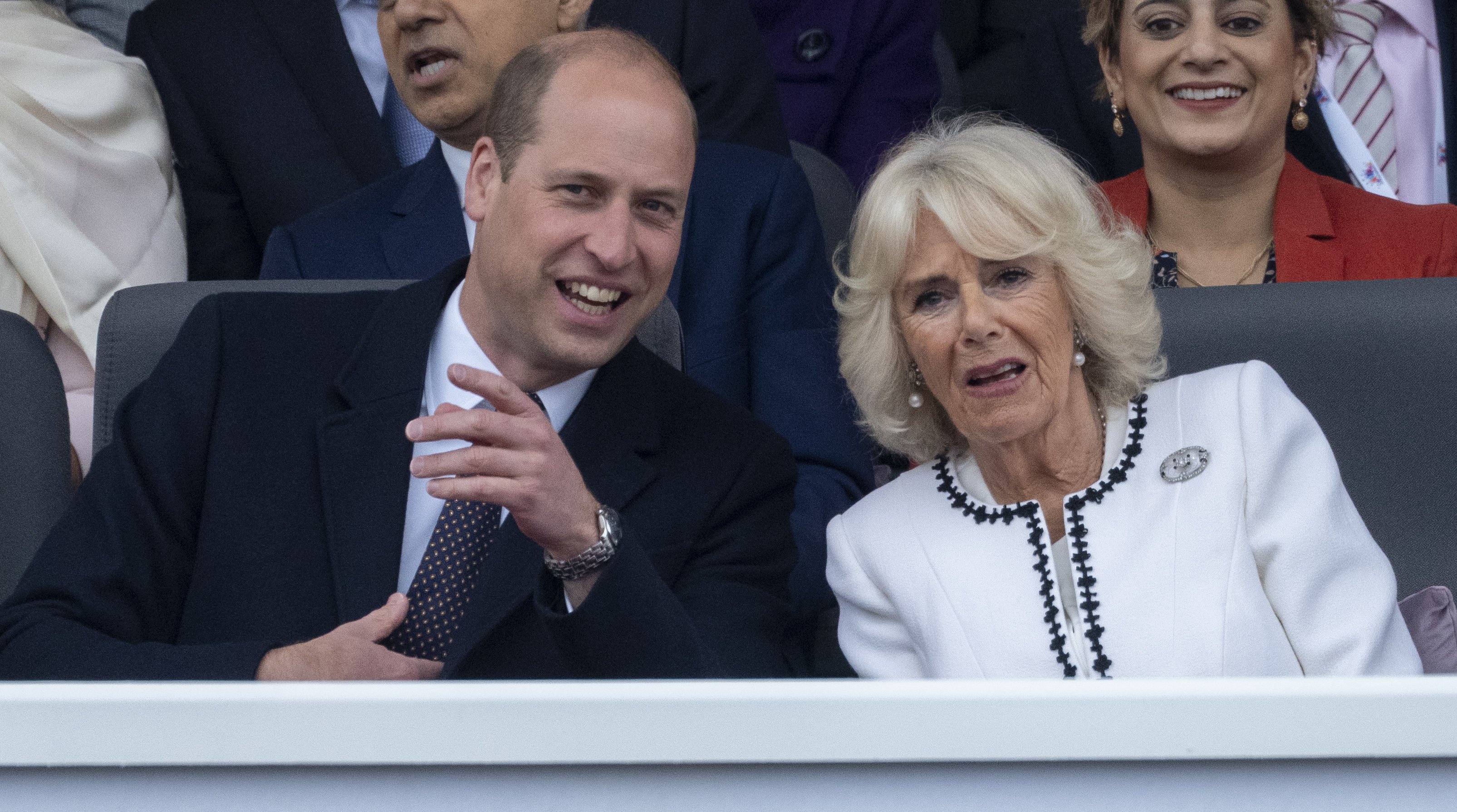 Camilla, Queen Consort and Prince William attend the Platinum Pageant on The Mall on June 5, 2022 in London, England ┃Source: Getty Images