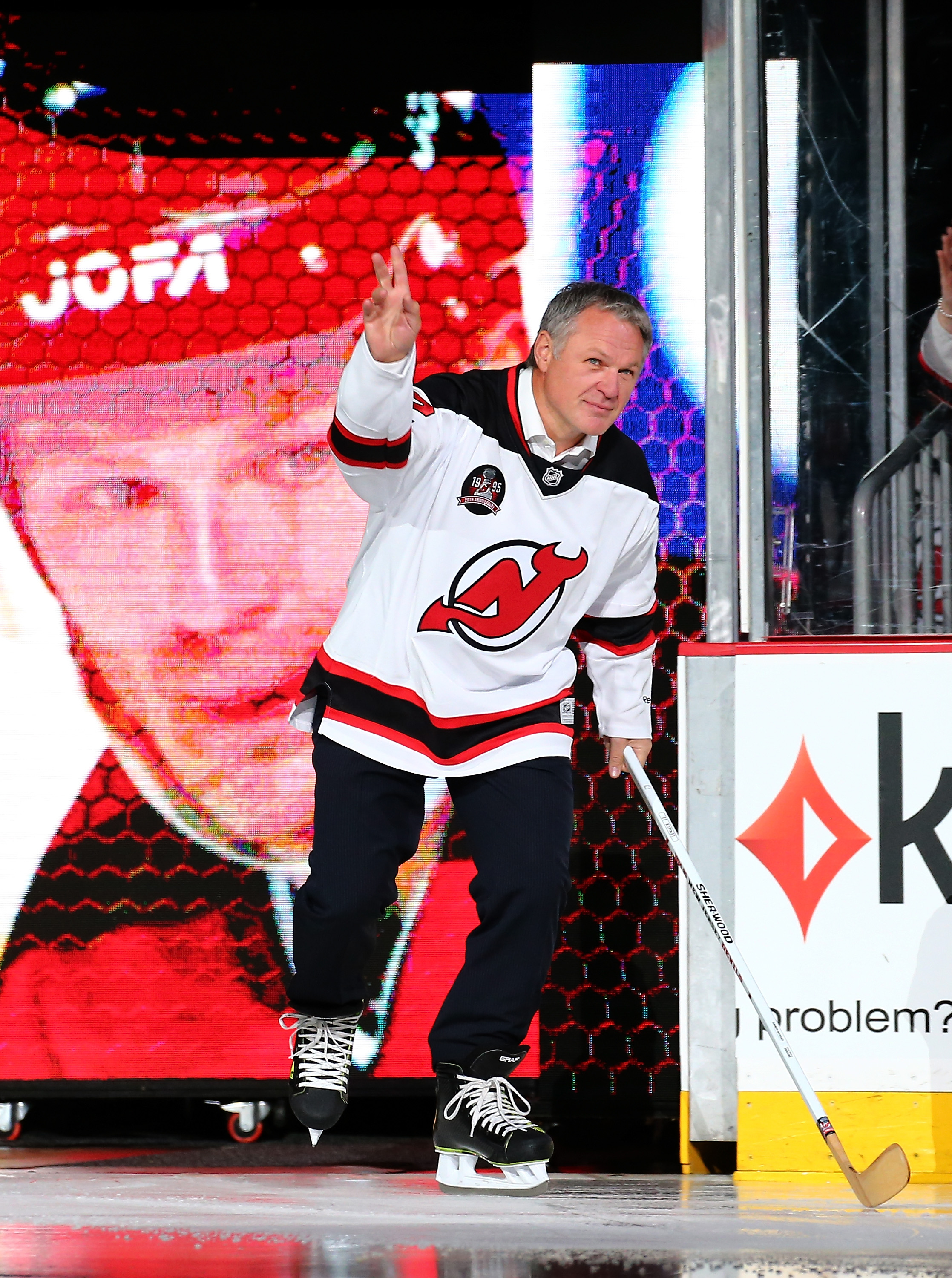 Claude Lemieux during a ceremony honoring the 1995 Stanley Cup Championship team in Newark, New Jersey on March 8, 2015. | Source: Getty Images