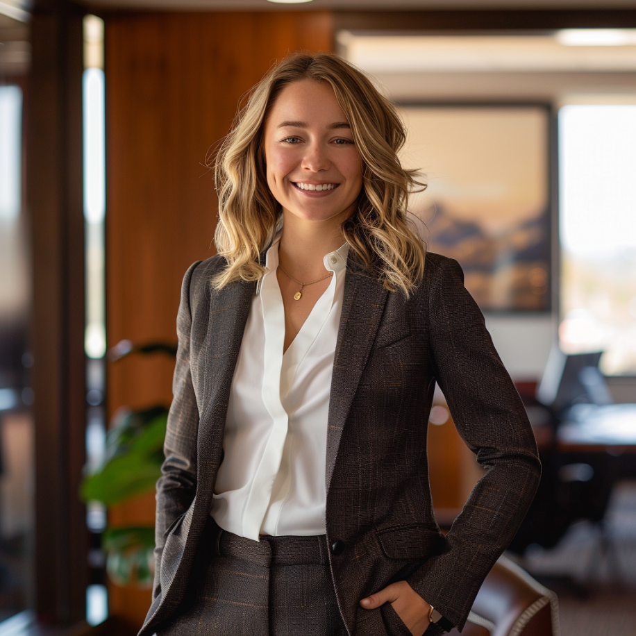 A happy female lawyer standing in her office | Source: Midjourney