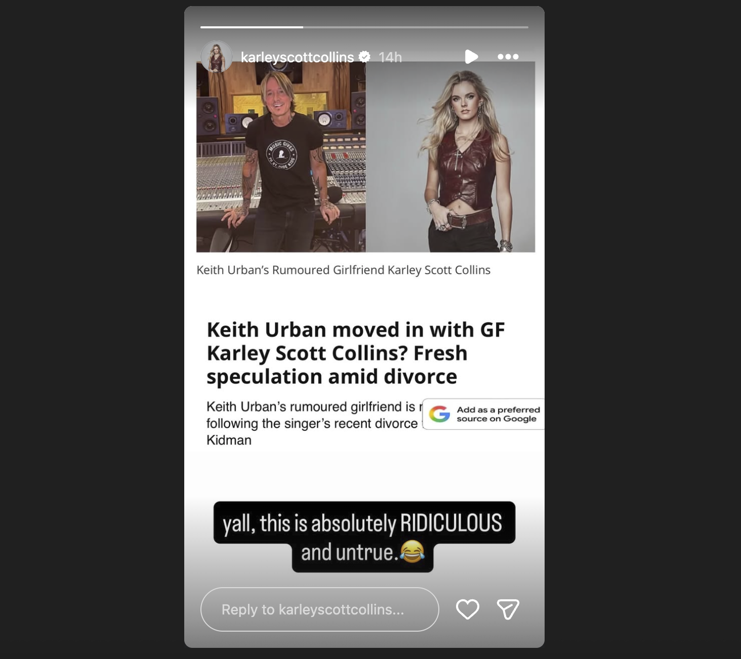 A screenshot of Karly Scott Collin's story uploaded on January 18, 2025 | Source: Instagram/karleyscottcollins