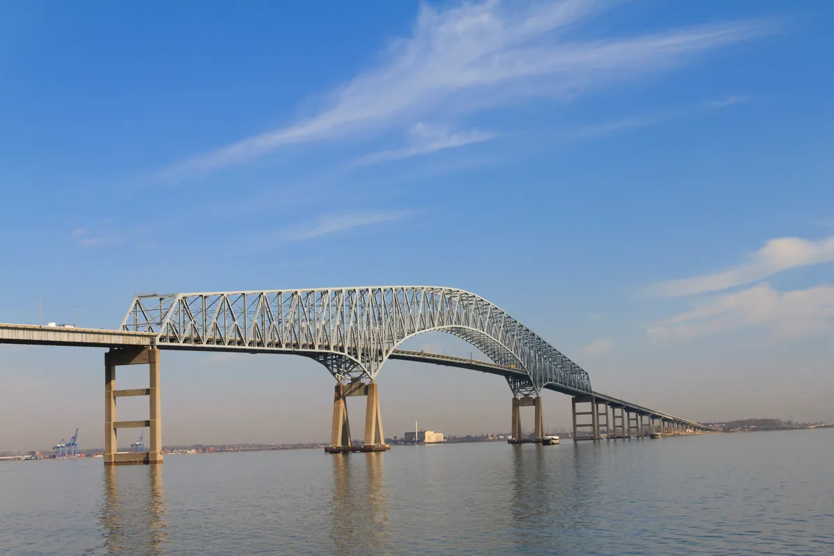 A picture of the Francis Scott Key Bridge before the cargo vessel collided with it on March 26, 2024 | Source: Getty Images