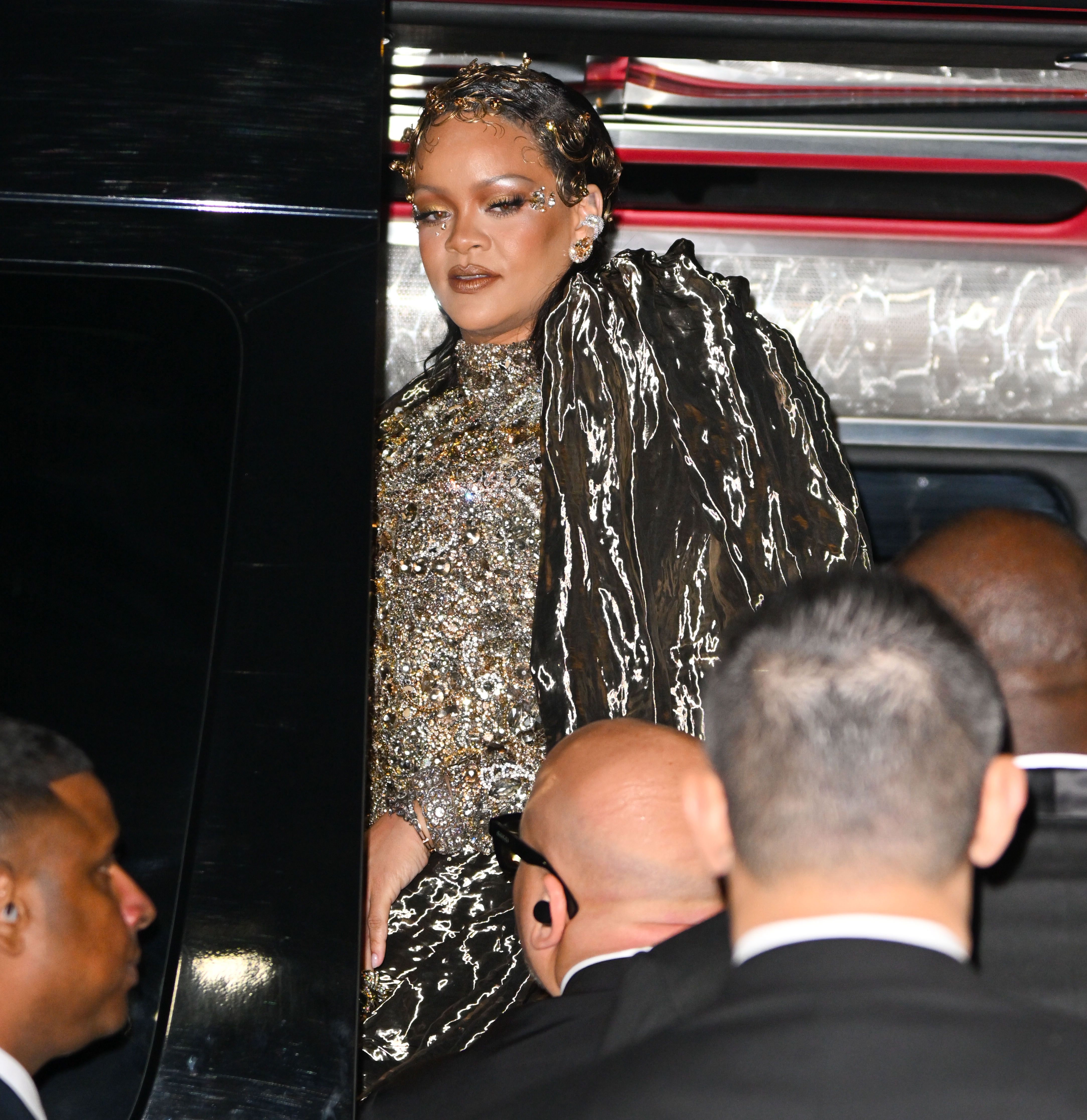 Rihanna is seen beside a vehicle in New York City on May 4, 2026 | Source: Getty Images