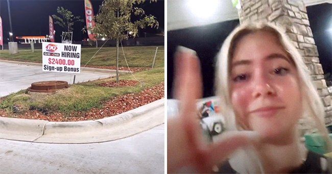 A woman shows viewers that she is considering a Dairy Queen job because of a sign offering people a $2,400 bonus | Photo: TikTok/randa_lauryn