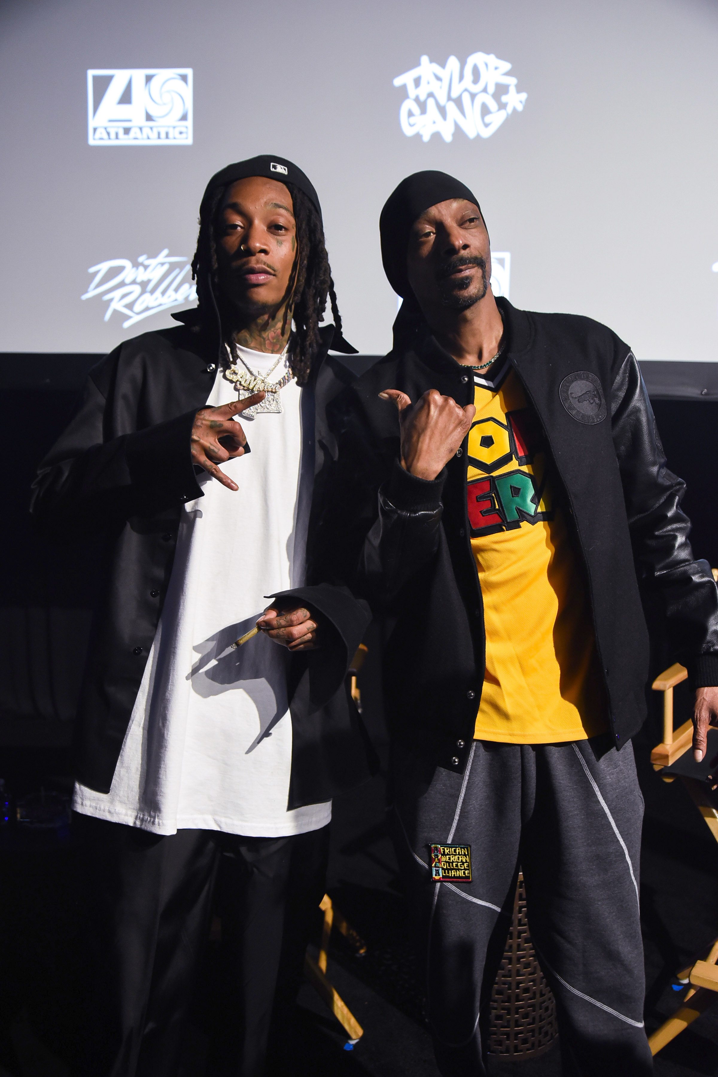 Wiz Khalifa and Snoop Dogg during the "Wiz Khalifa: Behind The Cam" premiere on April 16, 2019, in Inglewood, California. | Source: Getty Images