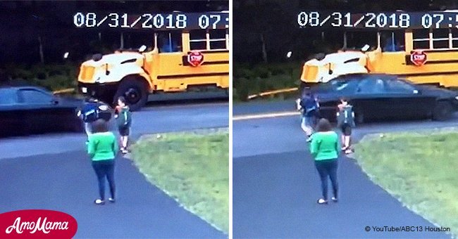 Young boy nearly hit by car after trying to reach his bus