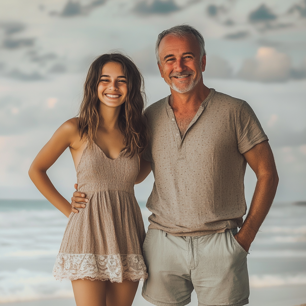 A man with his smiling daughters | Source: Midjourney