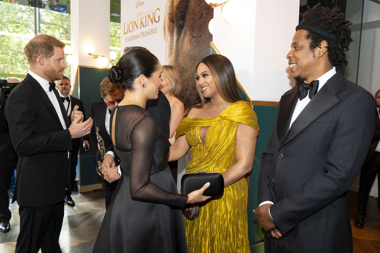 Beyonce and Jay-Z greeting the Duke and Duchess of Sussex at the "Lion King" European Premiere | Source: Getty Images/GlobalImagesUkraine