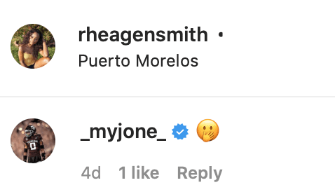 Myles Jones' comment on Rheagen Smith's post. | Source: Instagram/rheagensmith
