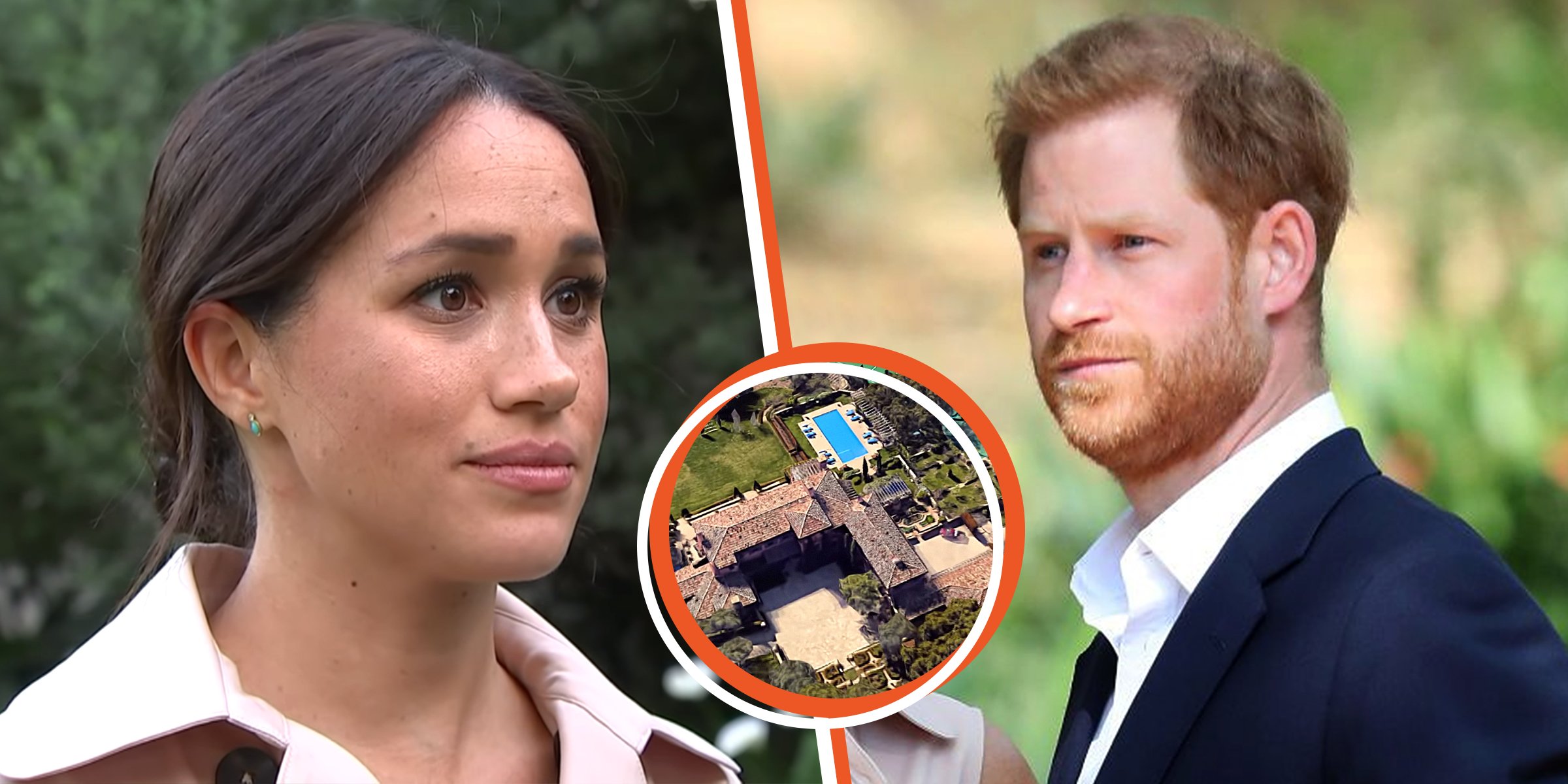 Meghan Markle | Meghan Markle und Prinz Harrys Villa in Kalifornien | Prinz Harry | Quelle: Youtube.com/ITV News | Google street view | Getty Images
