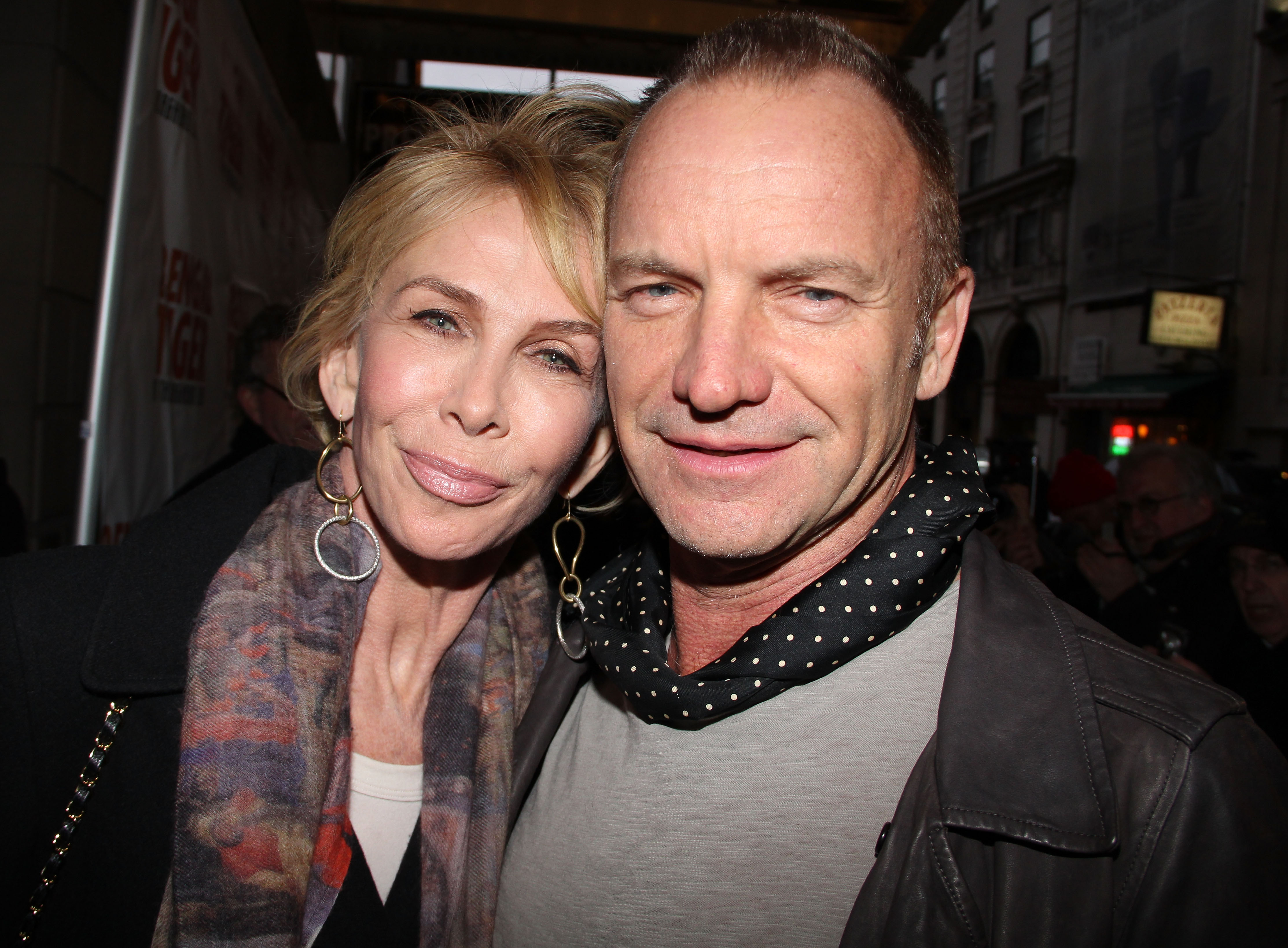 Trudie Styler and Sting at the opening night of "Bengal Tiger at the Baghdad Zoo" on Broadway at Richard Rodgers Theatre on March 31, 2011, in New York. | Source: Getty Images