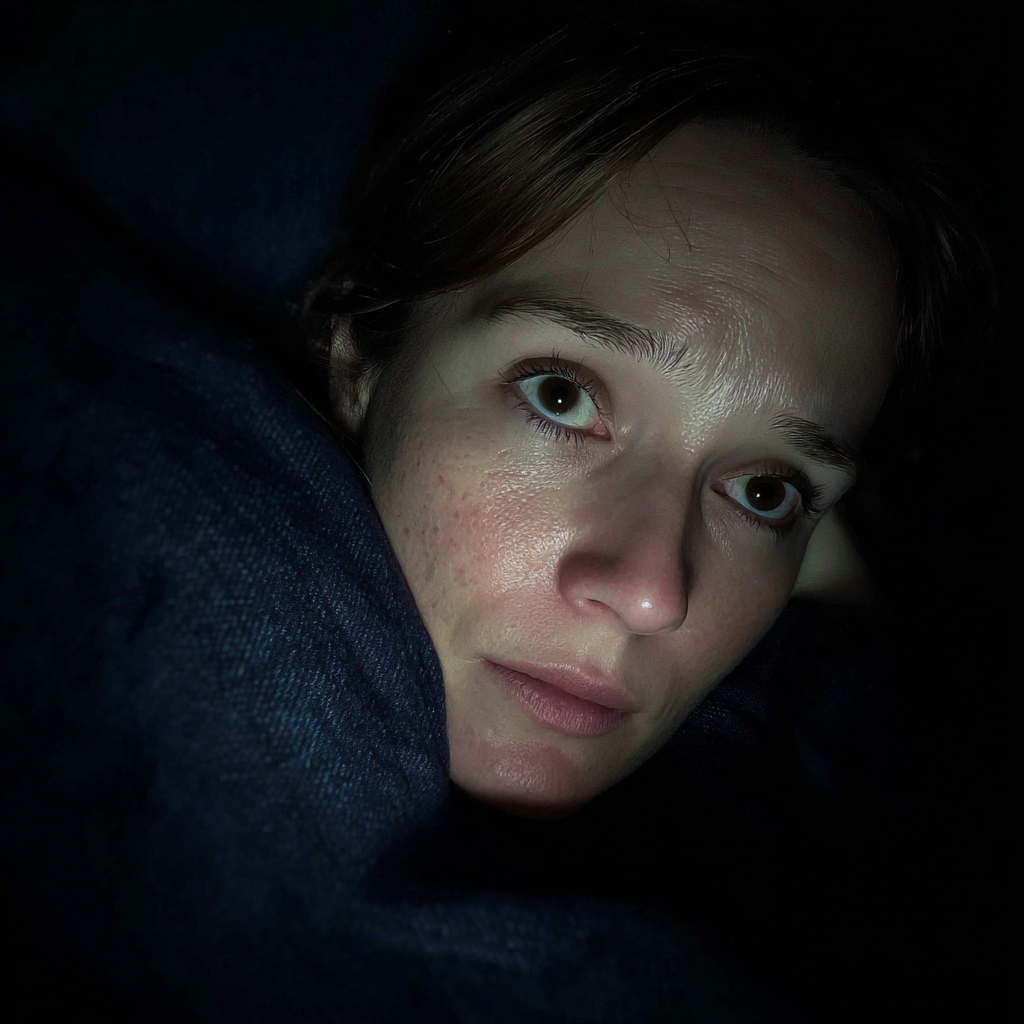 A woman wrapped in a blue blanket | Source: Midjourney