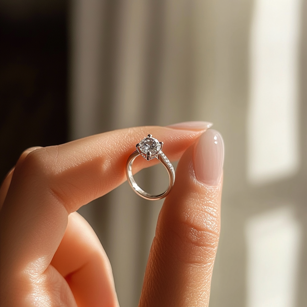 A woman holding a diamond ring | Source: Midjourney