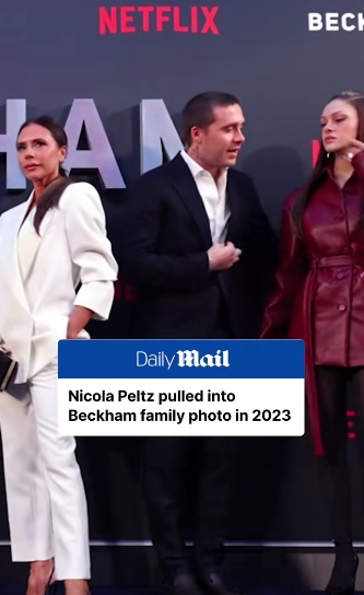 Nicola Peltz Beckham appeared visibly uncomfortable as Brooklyn Peltz Beckham pulled her into a family photo alongside Victoria Beckham at the 2023 London premiere of Netflix's "Beckham" from a post dated January 20, 2026. | Source: TikTok/dailymailuk