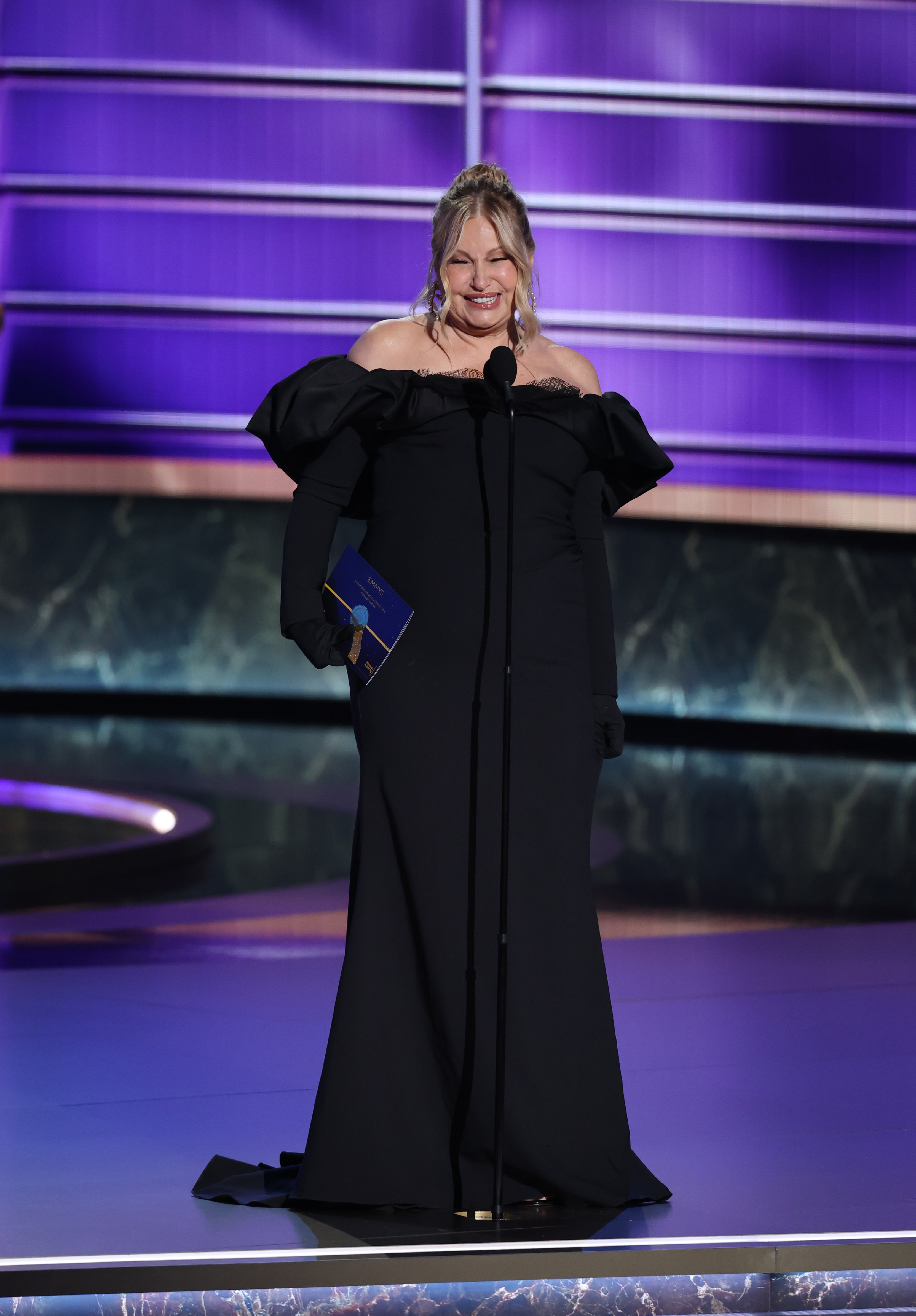 Jennifer Coolidge speaks onstage during the 77th Primetime Emmy Awards at Peacock Theater on September 14, 2025 in Los Angeles, California | Source: Getty Images