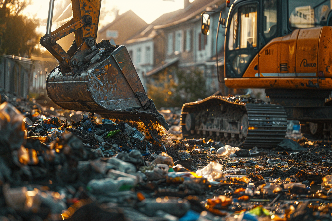 Close-up of an excavator scooping up garbage | Source: Midjourney