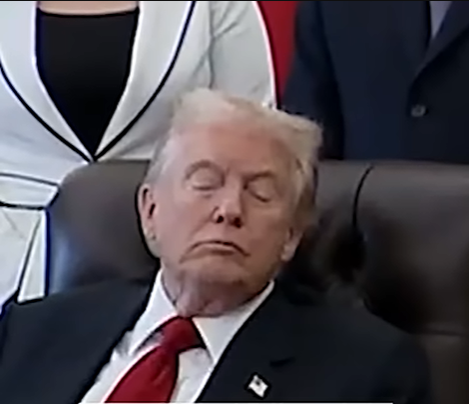 Donald Trump is pictured dozing off during a press event in the Oval Office of the White House in Washington, DC, on November 6, 2025 | Source: YouTube/@WashingtonPost
