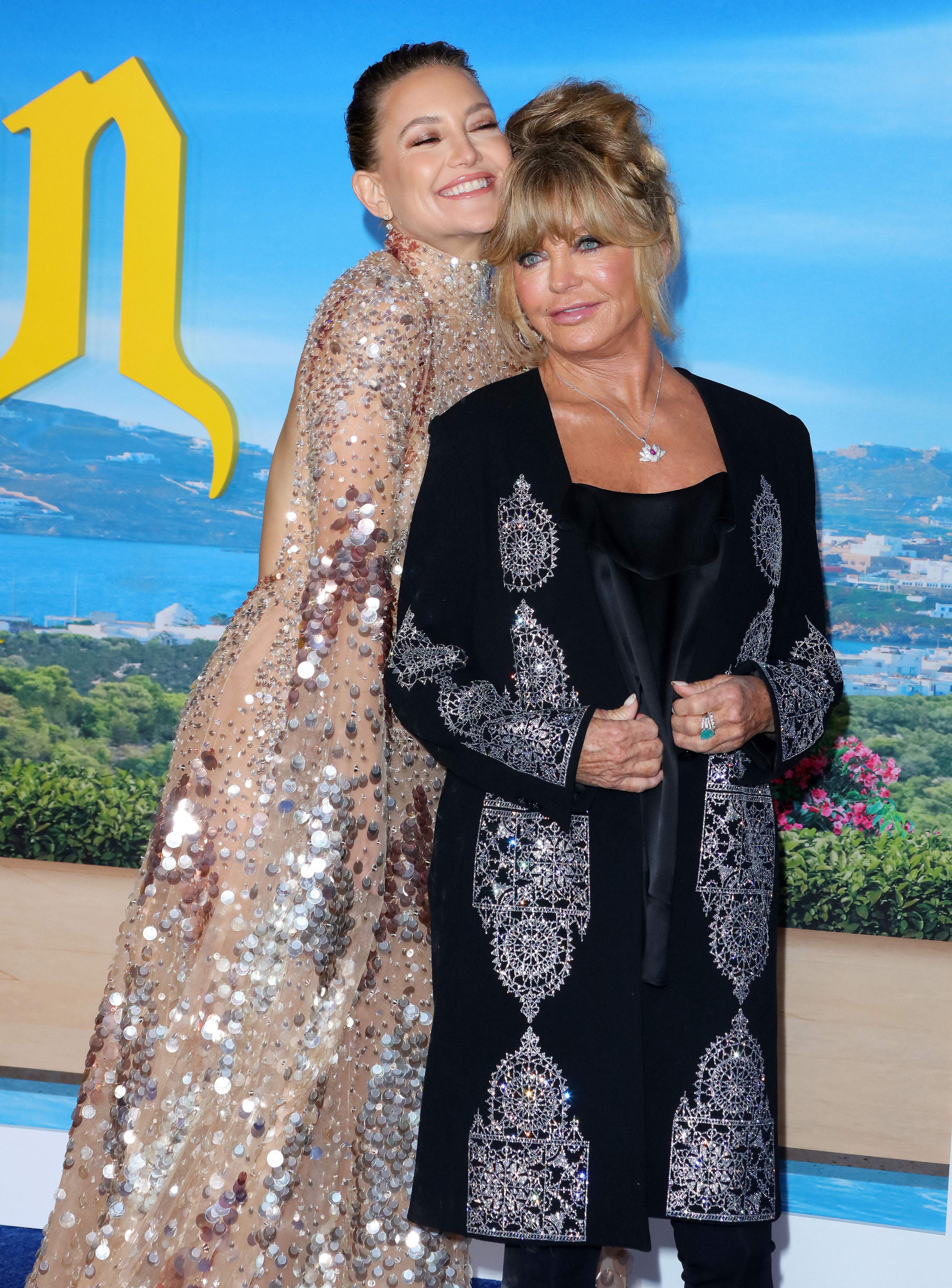 Kate Hudson and Goldie Hawn arrive for the "Glass Onion: A Knives Out Mystery" premiere at the Academy Museum of Motion Pictures on November 14, 2022, in Los Angeles, California.