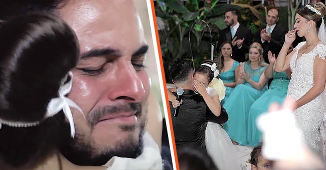 [Left] Jefferson hugging Giovanna; [Right] His gorgeous bride, Jessica watches as the two embrace | Source: youtube.com/Rec On Cine Concept
