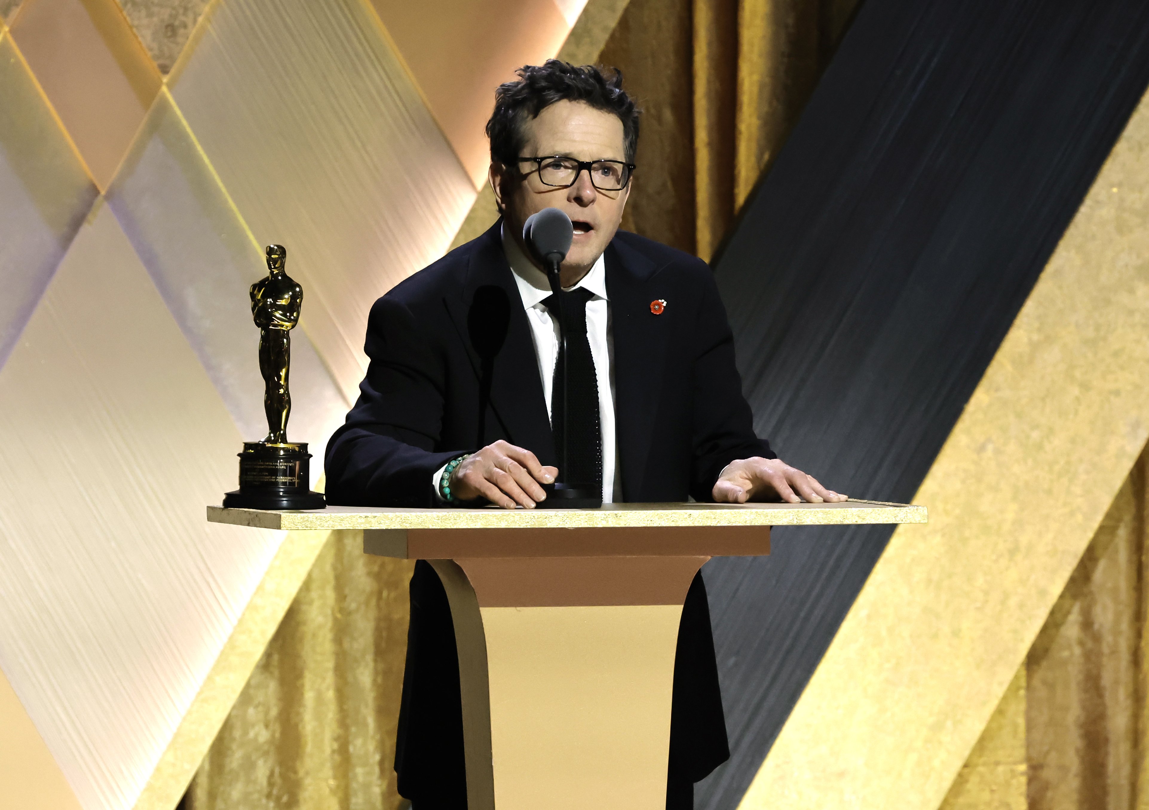 Michael J. Fox accepts the Jean Hersholt Humanitarian Award during the Academy of Motion Picture Arts and Sciences 13th Governors Awards at Fairmont Century Plaza on November 19, 2022 in Los Angeles, California | Source: Getty Images 