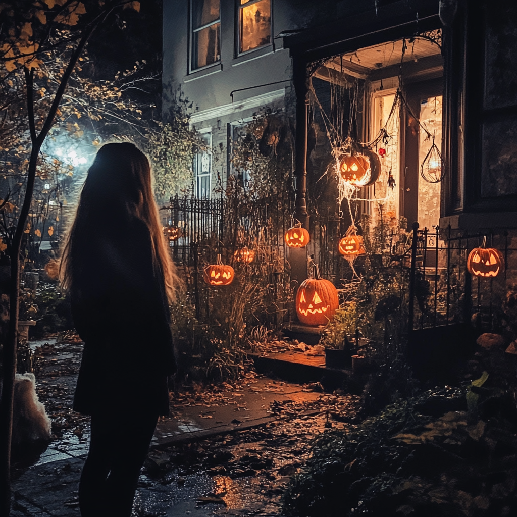 Woman sneaking to her neighbor's compound during Halloween | Source: Midjourney