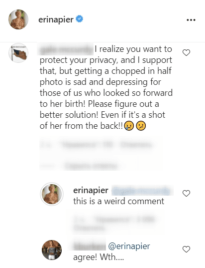 An enraged fan reacting to Erin's post of her baby, Mae | Source: Instagram/erinapier