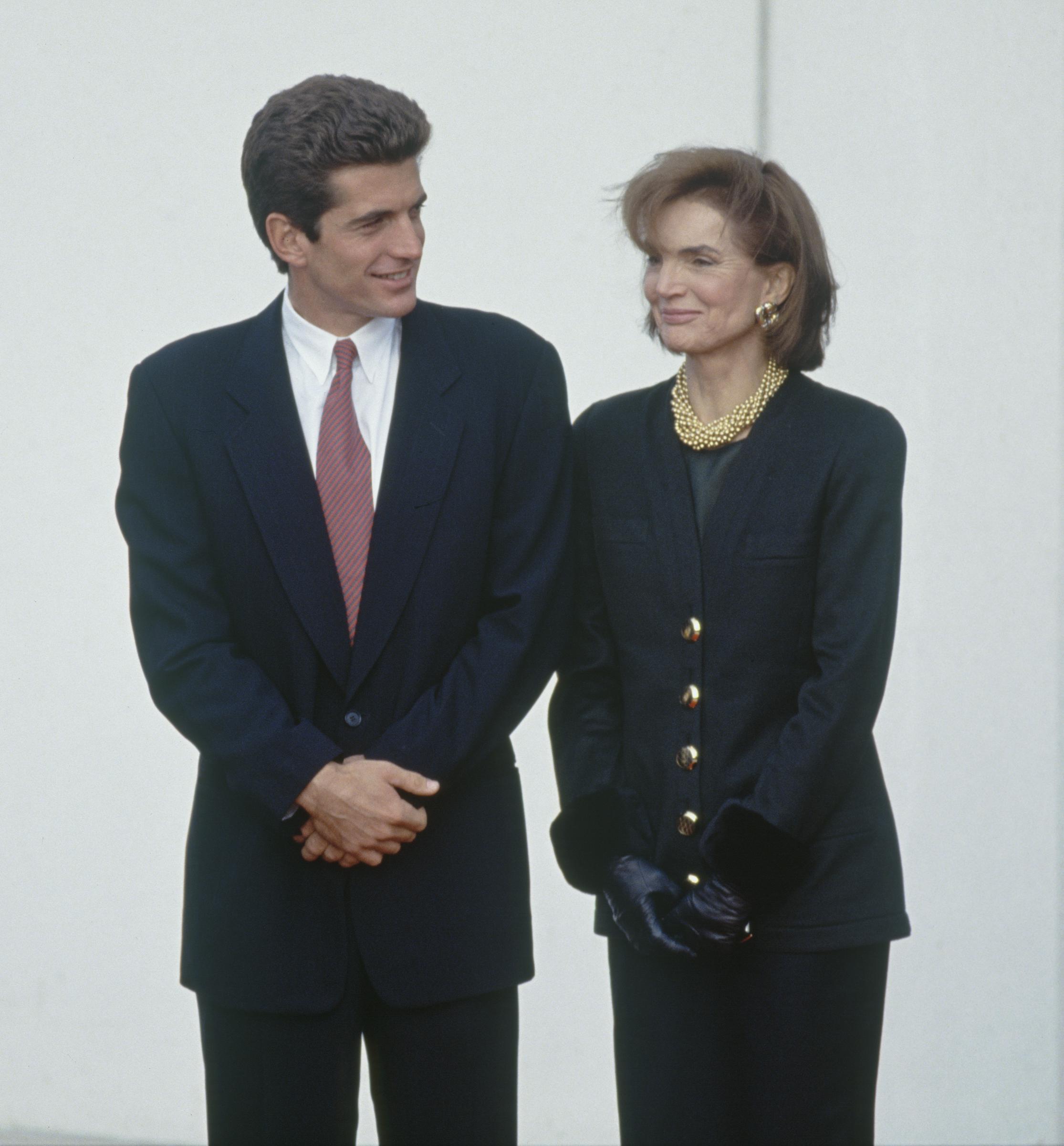 John F. Kennedy Jr. and Jacqueline Kennedy at the opening of J.F.K. Library in 1999. | Source: Getty Images