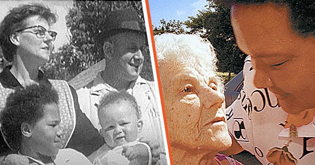 [Left] Sandra Laing pictured as little girl with her parents Sannie and Abraham Laing, and brother Adriaan; [Right] Sandra and Sannie pictured at their reunion. | Source: youtube.com/Our Life 
