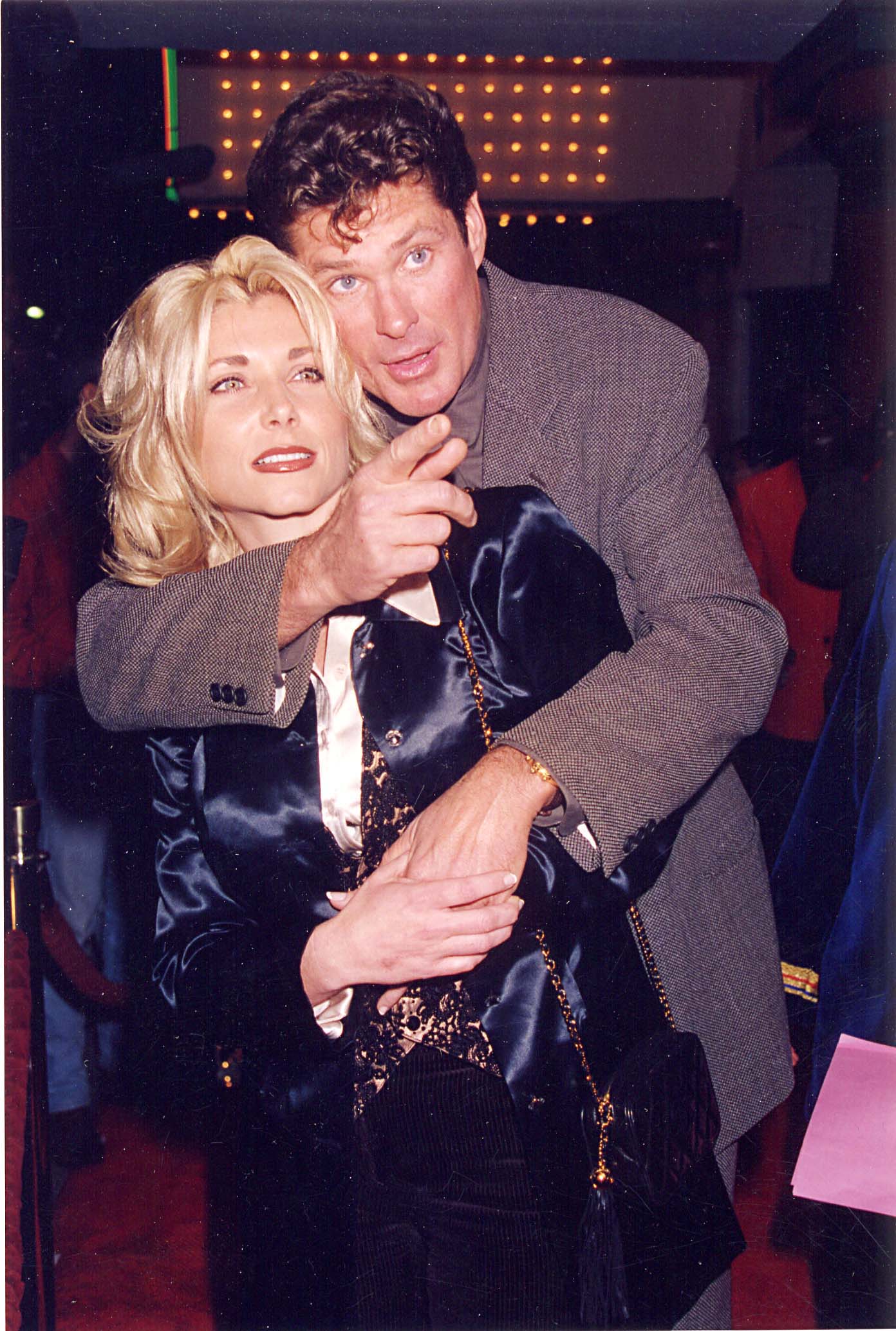 Pamela Bach and David Hasselhoff during a 1995 movie premiere in Westwood, California, United States | Source: Getty Images