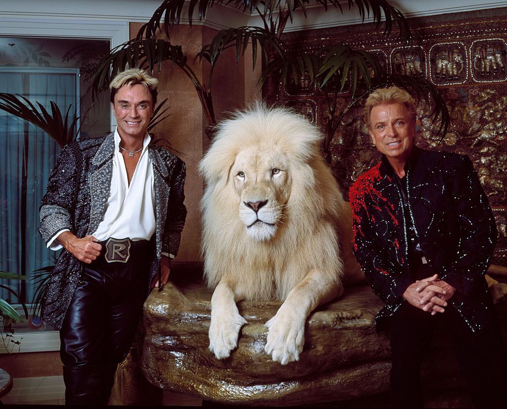 Illusionists Siegfried Roy posing with one of their white lions at their private apartment at the Mirage Hotel on the Vegas Strip in Las Vegas, Nevada | Photo: Carol M. Highsmith/Buyenlarge/Getty Images