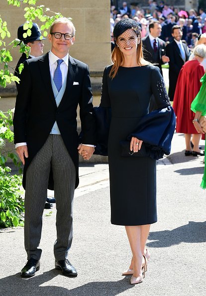 Sarah Rafferty and her husband Aleksanteri Seppala arrive at St George's Chapel at Windsor Castle before the wedding of Prince Harry to Meghan Markle on May 19, 2018 in Windsor, England. | Source: Getty Images.