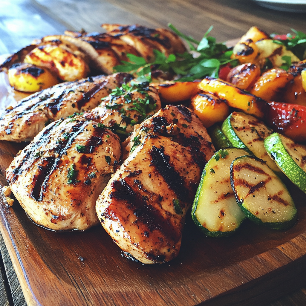 A platter of grilled chicken and veggies | Source: Midjourney