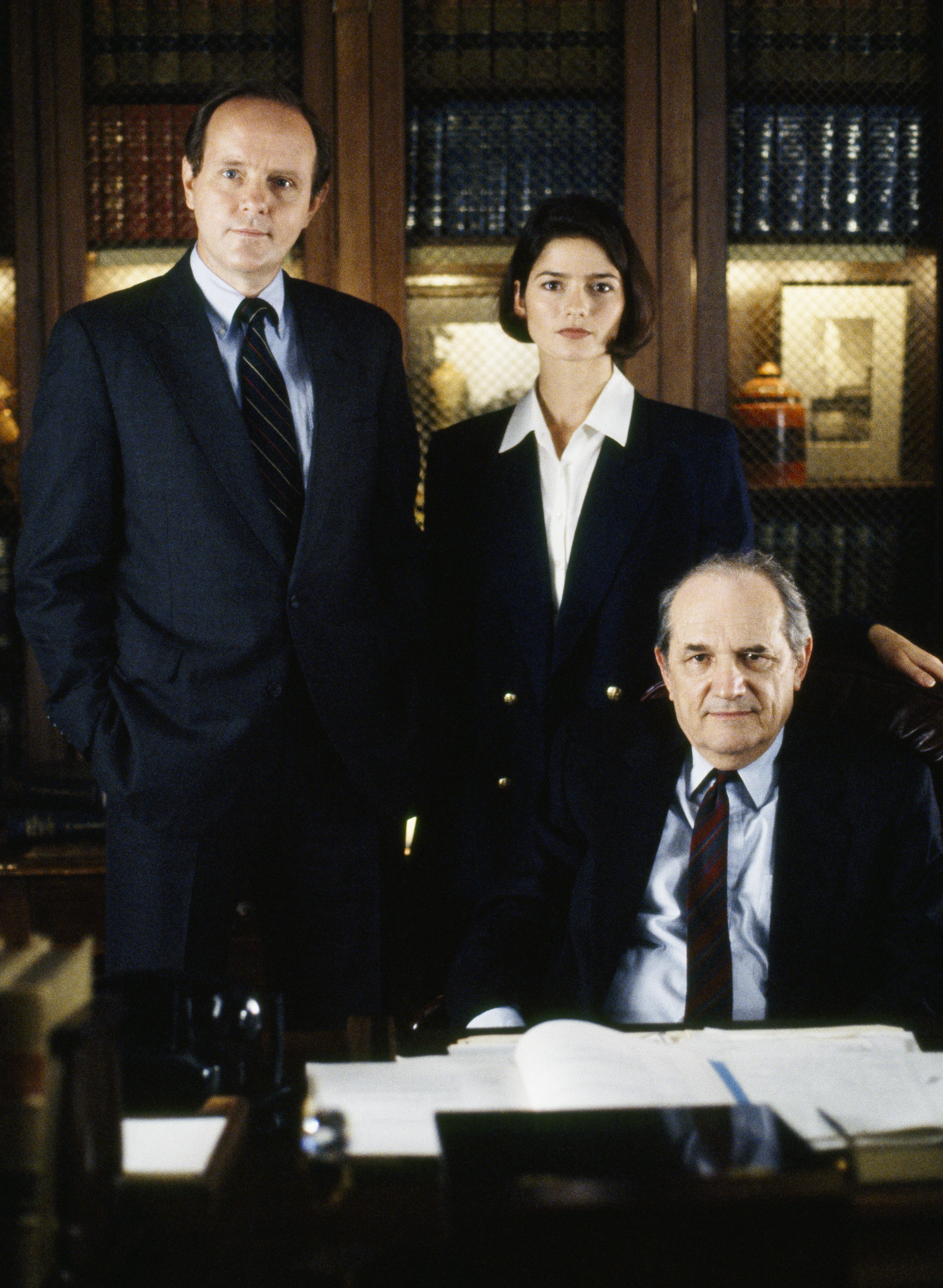 Michael Moriarty as Executive A.D.A. Ben Stone, Jill Hennessy as A.D.A. Claire Kincaid, Steven Hill as D.A. Adam Schiff | Source: Getty Images