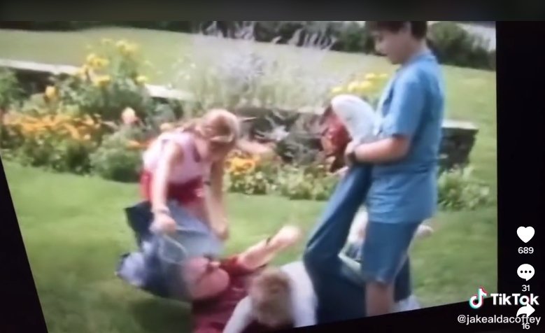 Screenshot of a home video showing Alan Alda making a family movie with his grandkids from Jake Alda's TikTok video from August 9,2020  | Source: tiktok.com/@jakealdacoffey